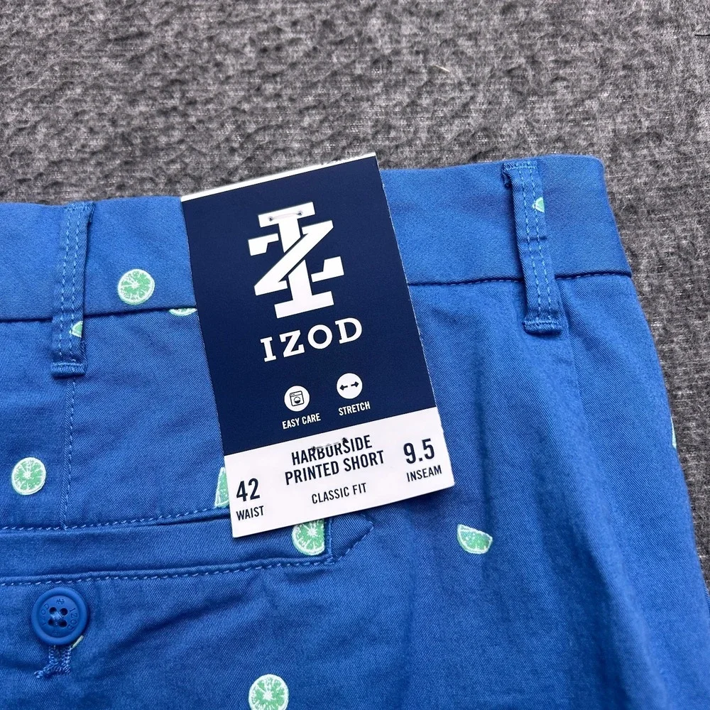 Izod Mens Shorts Harborside Limes Blue Cotton Classic Fit 42x9.5 Resort‎ Cruise